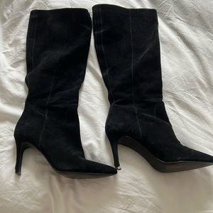 Tall black suede heeled boots - Size 6